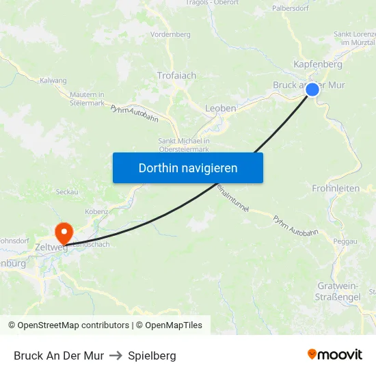 Bruck An Der Mur to Spielberg map