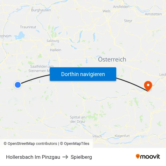 Hollersbach Im Pinzgau to Spielberg map