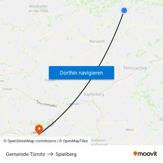 Gemeinde Türnitz to Spielberg map