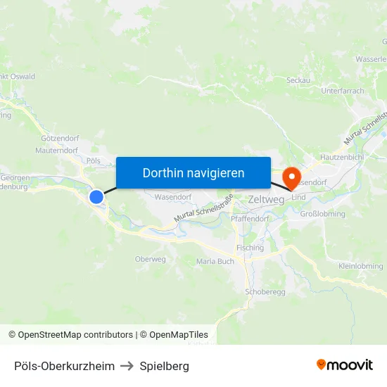 Pöls-Oberkurzheim to Spielberg map