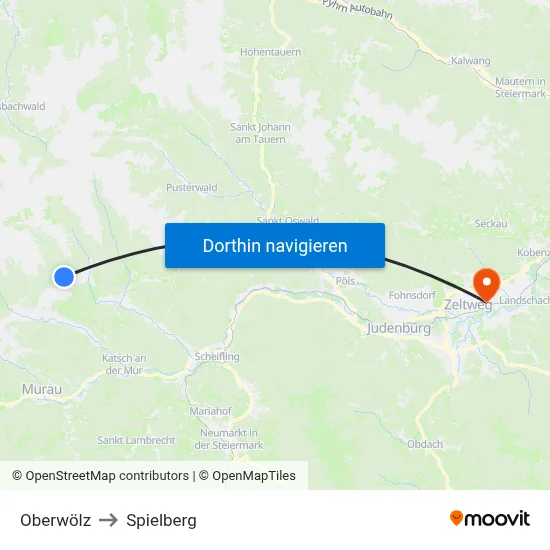 Oberwölz to Spielberg map