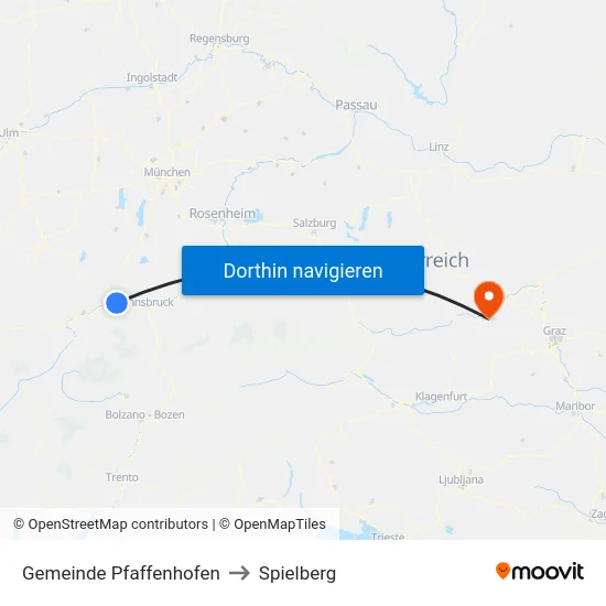 Gemeinde Pfaffenhofen to Spielberg map