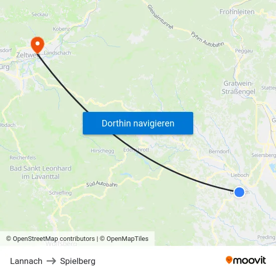 Lannach to Spielberg map