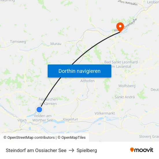 Steindorf am Ossiacher See to Spielberg map