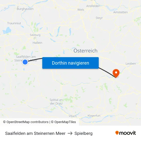 Saalfelden am Steinernen Meer to Spielberg map
