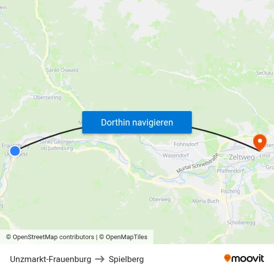 Unzmarkt-Frauenburg to Spielberg map