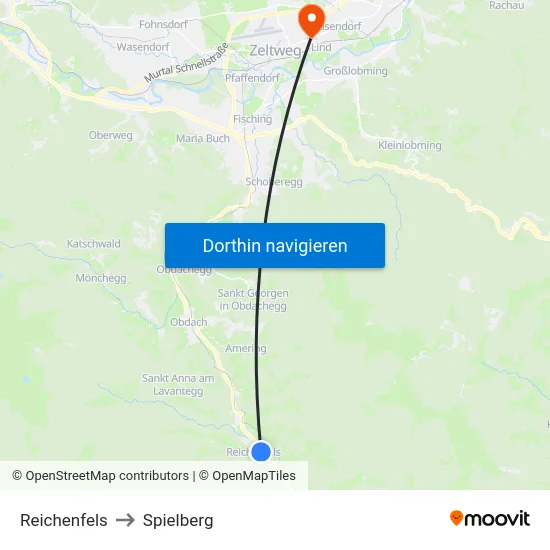Reichenfels to Spielberg map