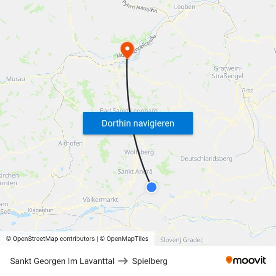 Sankt Georgen Im Lavanttal to Spielberg map