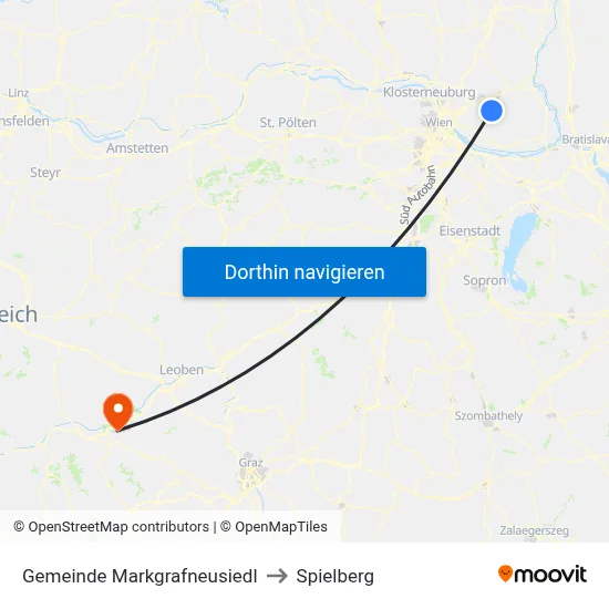 Gemeinde Markgrafneusiedl to Spielberg map