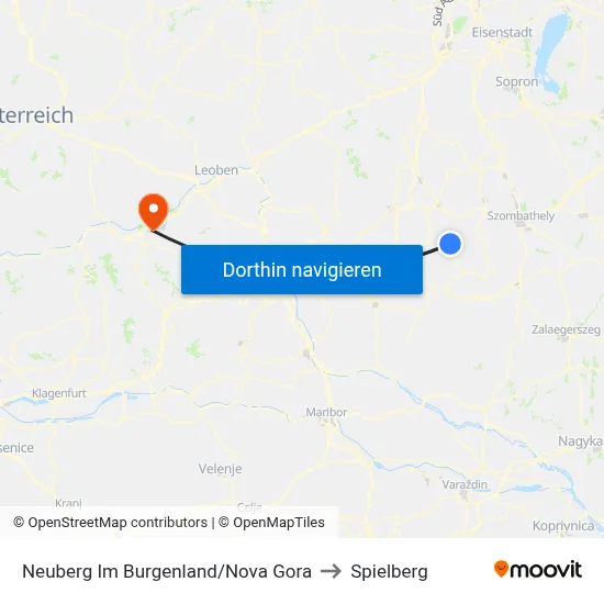 Neuberg Im Burgenland/Nova Gora to Spielberg map