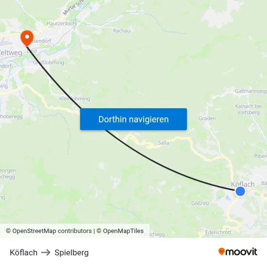 Köflach to Spielberg map