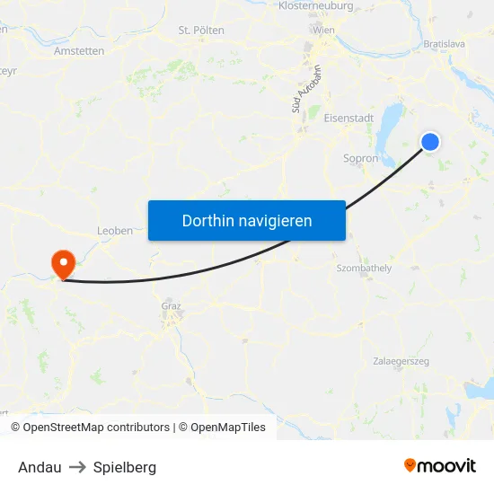 Andau to Spielberg map