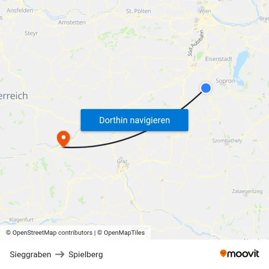 Sieggraben to Spielberg map
