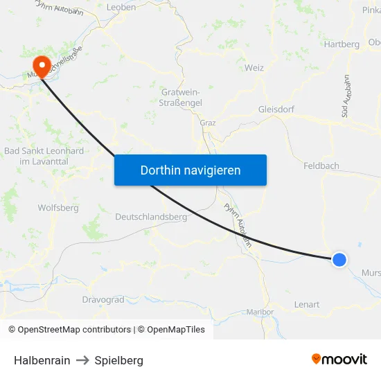 Halbenrain to Spielberg map