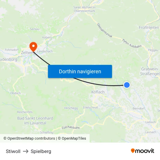 Stiwoll to Spielberg map