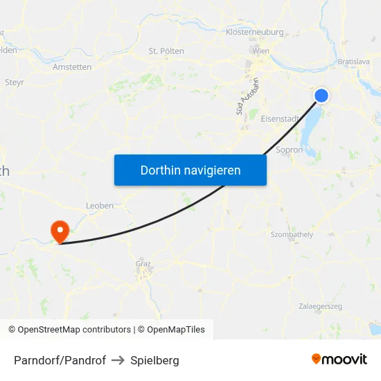 Parndorf/Pandrof to Spielberg map