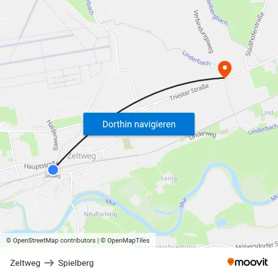 Zeltweg to Spielberg map