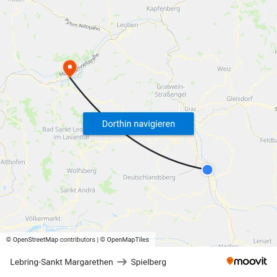 Lebring-Sankt Margarethen to Spielberg map