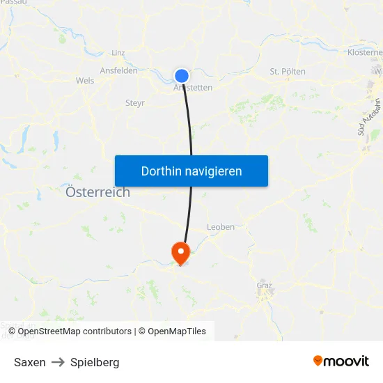 Saxen to Spielberg map
