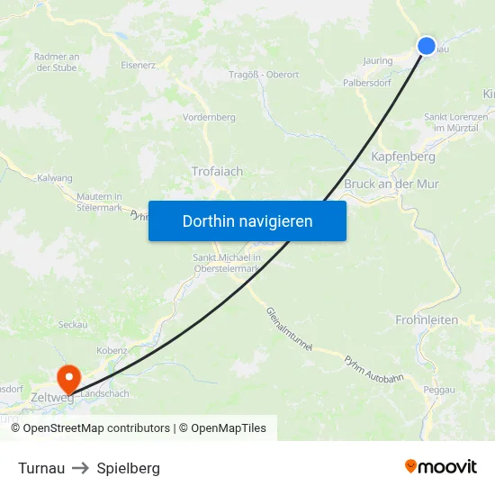 Turnau to Spielberg map