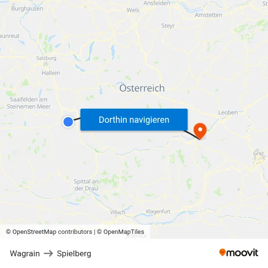 Wagrain to Spielberg map