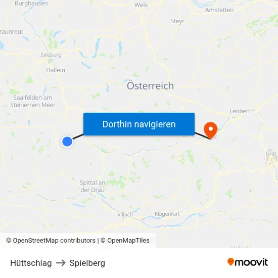 Hüttschlag to Spielberg map