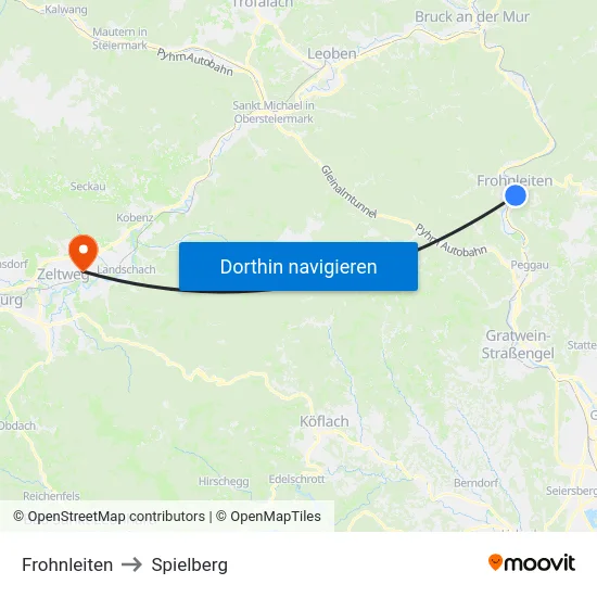 Frohnleiten to Spielberg map
