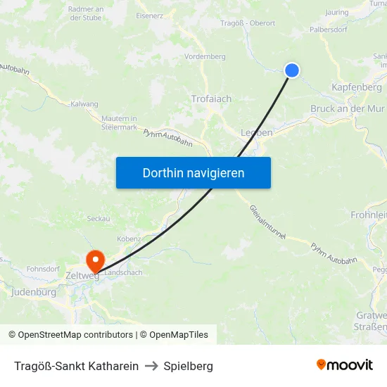 Tragöß-Sankt Katharein to Spielberg map