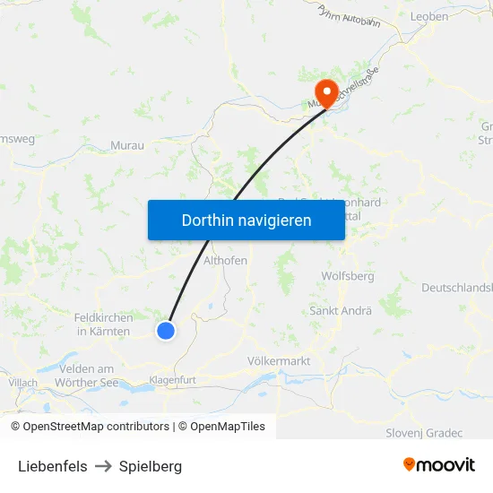 Liebenfels to Spielberg map