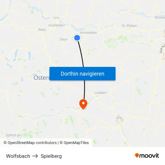 Wolfsbach to Spielberg map