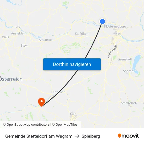 Gemeinde Stetteldorf am Wagram to Spielberg map
