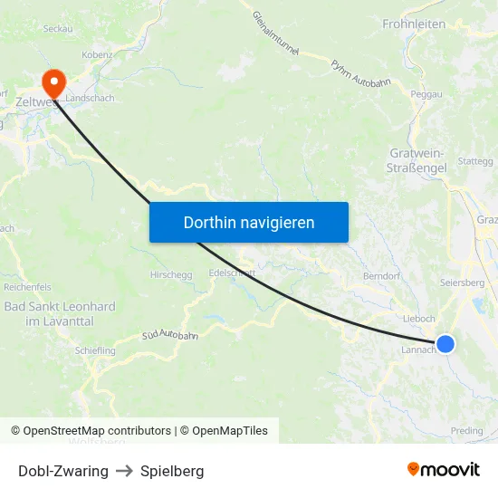 Dobl-Zwaring to Spielberg map