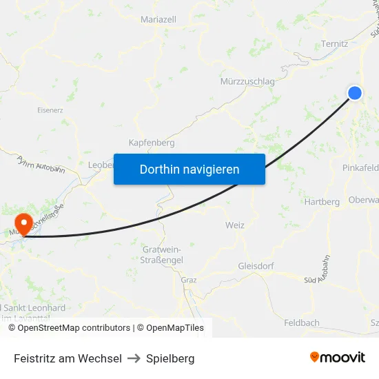 Feistritz am Wechsel to Spielberg map