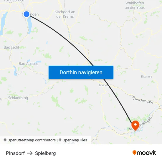 Pinsdorf to Spielberg map