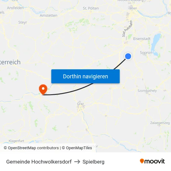Gemeinde Hochwolkersdorf to Spielberg map