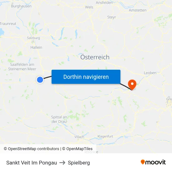 Sankt Veit Im Pongau to Spielberg map
