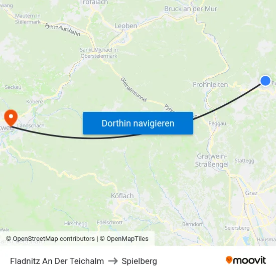 Fladnitz An Der Teichalm to Spielberg map