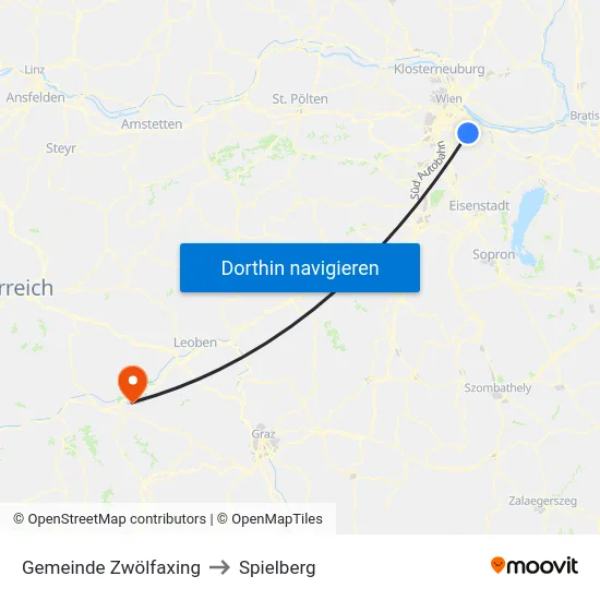 Gemeinde Zwölfaxing to Spielberg map