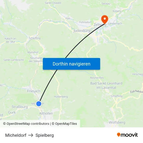 Micheldorf to Spielberg map