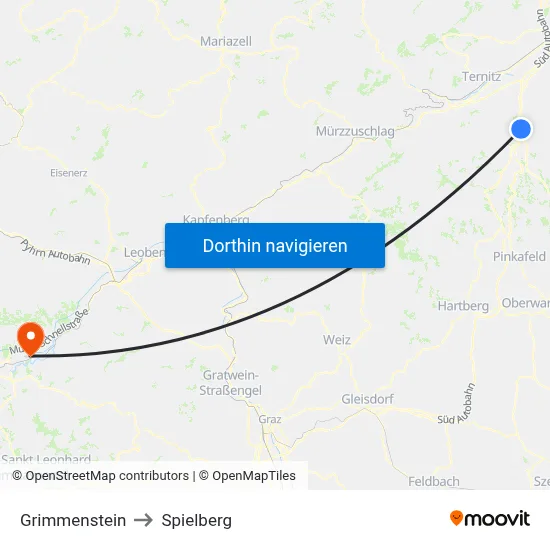 Grimmenstein to Spielberg map