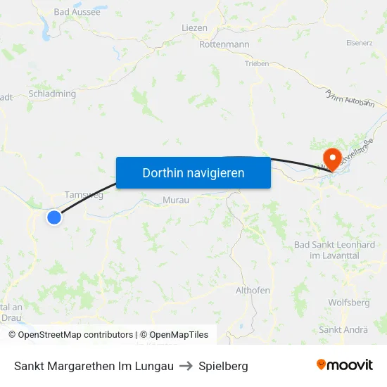 Sankt Margarethen Im Lungau to Spielberg map