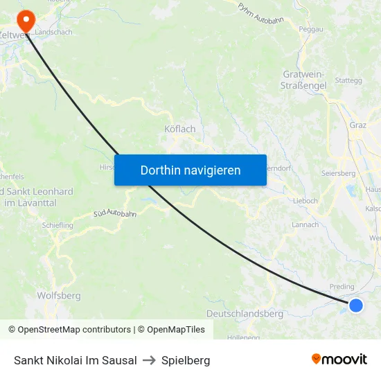 Sankt Nikolai Im Sausal to Spielberg map