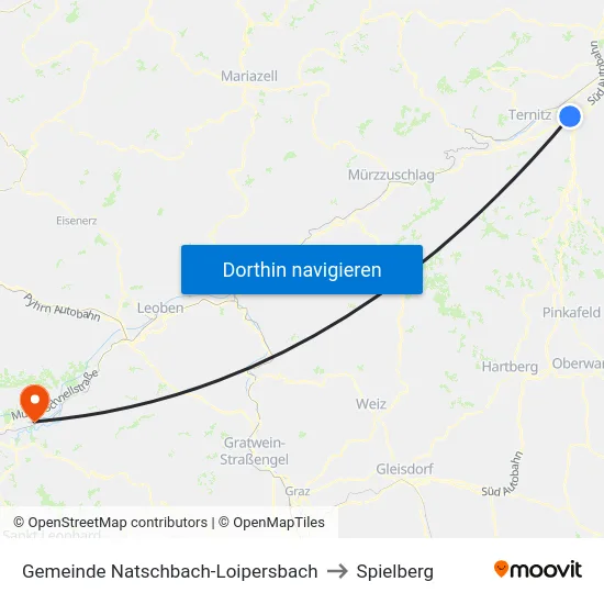 Gemeinde Natschbach-Loipersbach to Spielberg map