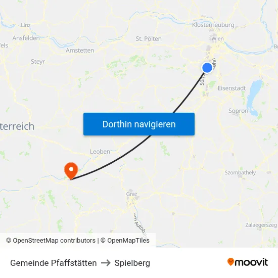 Gemeinde Pfaffstätten to Spielberg map