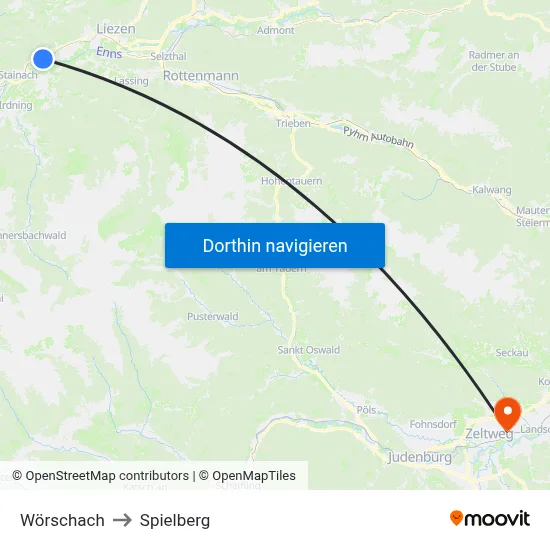 Wörschach to Spielberg map