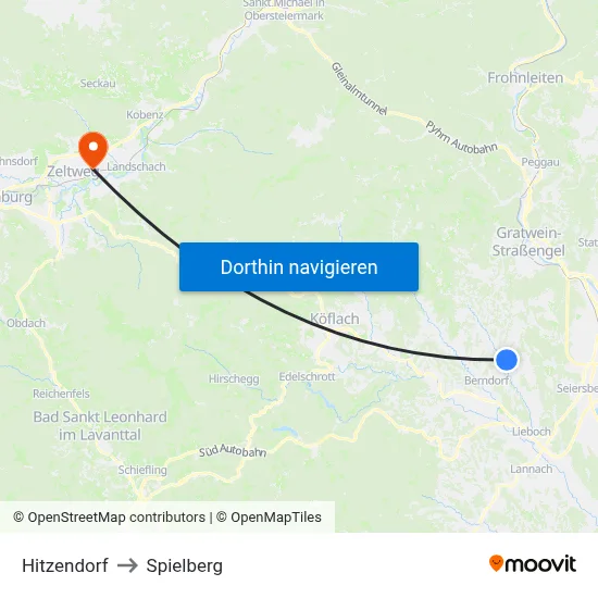 Hitzendorf to Spielberg map