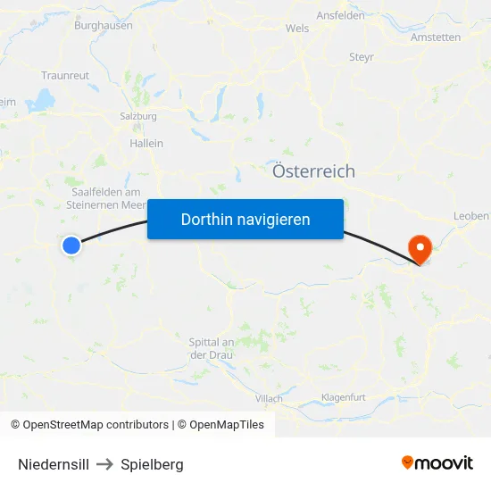 Niedernsill to Spielberg map