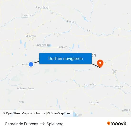 Gemeinde Fritzens to Spielberg map