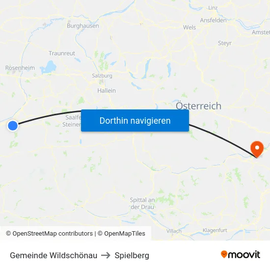 Gemeinde Wildschönau to Spielberg map