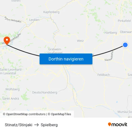 Stinatz/Stinjaki to Spielberg map